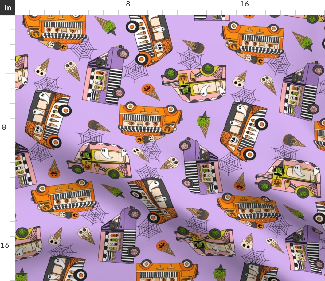 XLARGE Halloween Ice Cream Van fabric - spooky cute design girls purple 12in