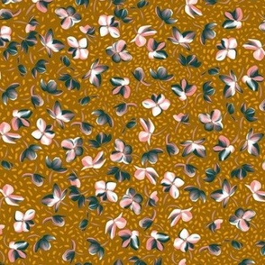 Ditsy floral on brown background