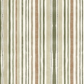 Rustic Linen Stripes Brown Green Cosy Earth Colors Vertical