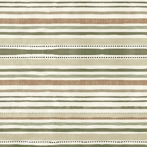 Rustic Linen Stripes Brown Green Cosy Earth Colors Horizontal
