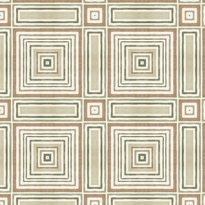 Rustic Linen Striped Squares Brown Green Cosy Earth Colors