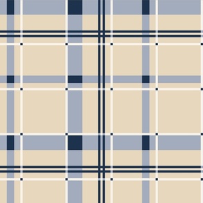 French country tartan / Large scale / Beige + blue