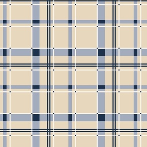 French country tartan / Medium scale / Beige + blue