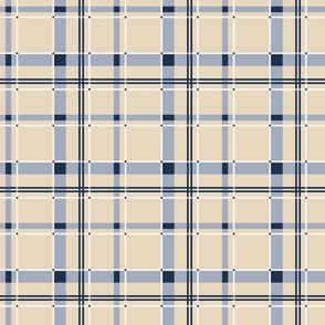 French country tartan / Small scale / Beige + blue