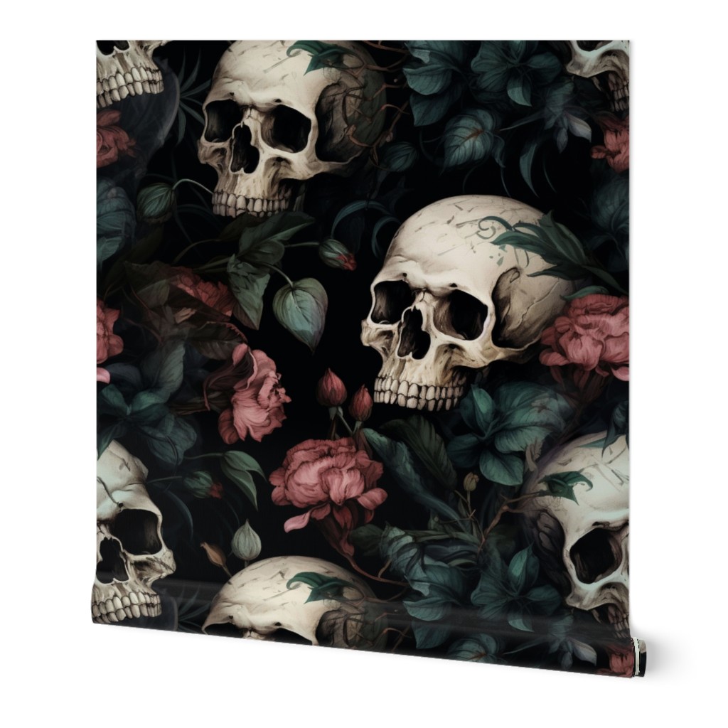 dusty pink floral skull