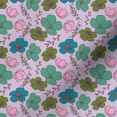 Teal, Green, Blue, Ditsy Floral Pattern