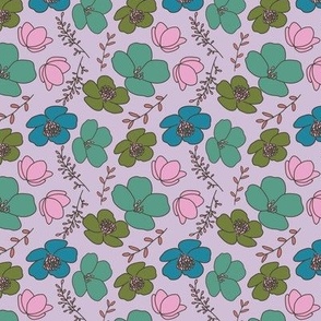 Teal, Green, Blue, Ditsy Floral Pattern