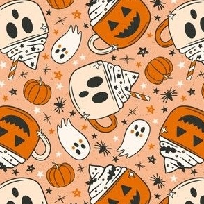 Spooky Halloween Pumpkin and Ghosts Pattern
