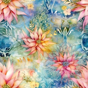Ethereal Flowers, Candy Colorful Florals, Starry Wallpaper Fabric