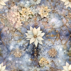 Ethereal Flowers, Elegant Cream Gray Colorful Florals, Starry Wallpaper Fabric