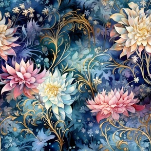 Ethereal Flowers, Nice Yellow Pink Blue Colorful Florals, Starry Wallpaper Fabric