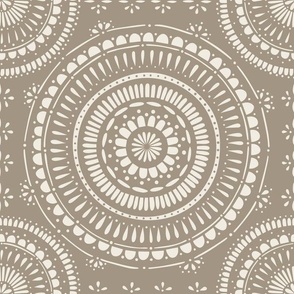 mandala - creamy white _ khaki brown - hand drawn geometric tile
