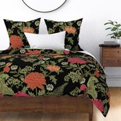 Large Brighter Romantic Garden Cray Saturated Bright William Morris black with gray flowers