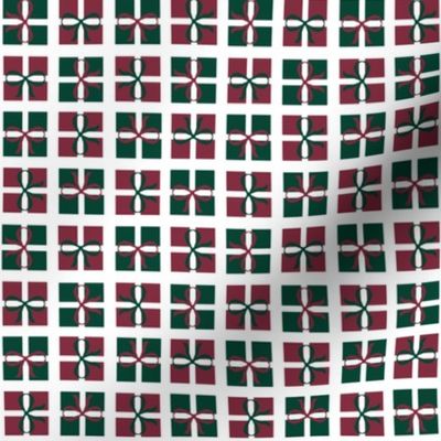 Little Christmas Presents in Minimalist Check Pattern of Red, Green