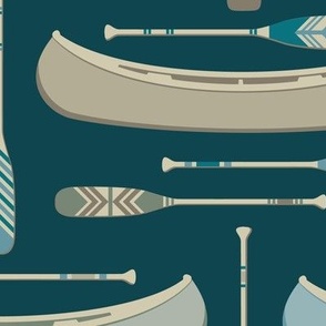 Canoes and Paddles | Blue and Green | Coastal and Lake | Large Scale