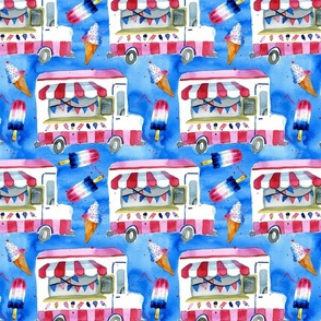 Red white and blue ice cream truck