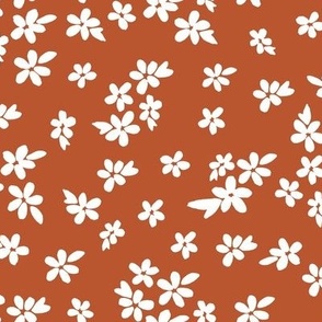 Flora in Rust (4x4) | Simple Burnt Orange Floral | Fall Flowers | Burnt Orange Ditsy Floral