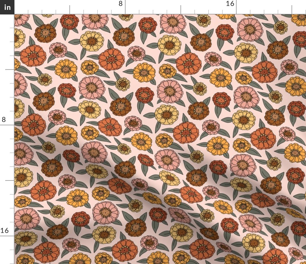 Stevie (7x7) | Fall Floral Pattern with Yellow, Pink and Burnt Orange Zinnias