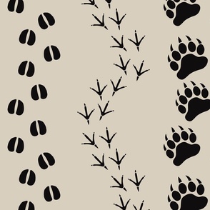 Woodland Animal Prints with Deer, Bear & Turkey Prints, Black on Tan
