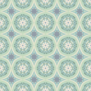 French Country, Blue and Sage Medallions and Stars - 4.5”