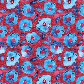 new blue floral with red centers 4in