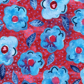 new blue floral with red centers 24in