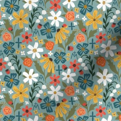 our ladybug marian summer floral teal MEDIUM