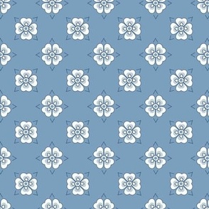 French country floral simple in Fog blue  White Periwinkle blue on French blue