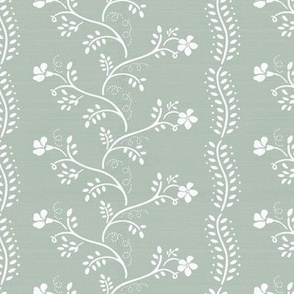 marie | french linen floral with dots soft green on white