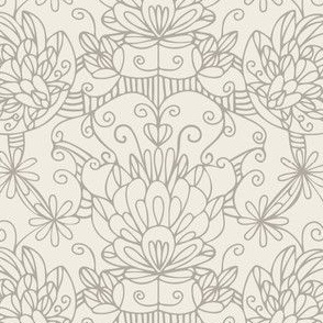 lovely - cloudy silver taupe _ creamy white - traditional line art design