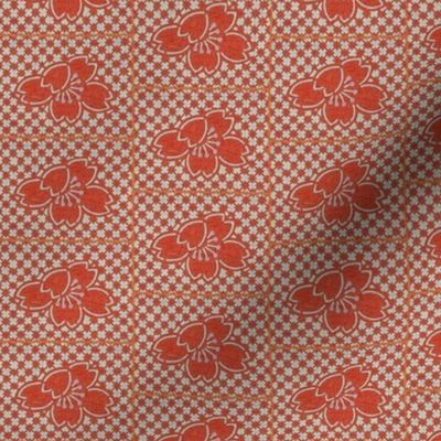 plum blossom quilt - coral red/gray