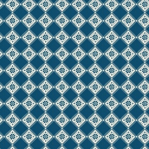 French Rose Diamond - Small - Blue Reverse - Linen Texture - French Country Kitchen
