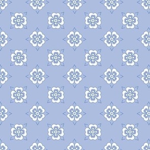 French country floral simple in Periwinkle blue and White on Light Iris Blue Violet