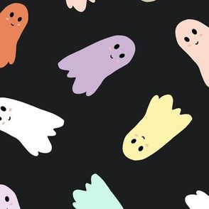 Pastel friendly cute halloween ghosts on black XL
