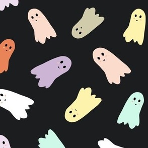 Pastel friendly cute halloween ghosts on black 9x9 inch repeat