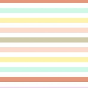 Bold pastel stripes, mint, pink, yellow, purple, coral, light sage 9x9