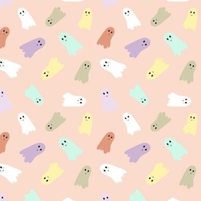 4x4 Pastel cute Halloween ghosts on baby pink 