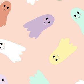 Pastel cute halloween ghosts on baby pink 12x12