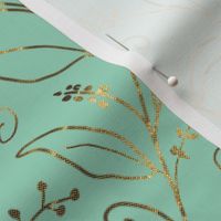 Botanical leaf Gold Line Art Design on Mint Green