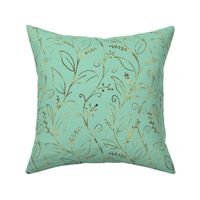 Botanical leaf Gold Line Art Design on Mint Green