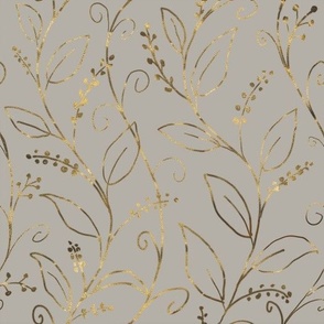 Botanical leaf Gold Line Art Design on Oyster Grey