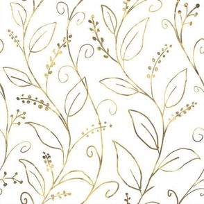 Botanical leaf Gold Line Art Design on white