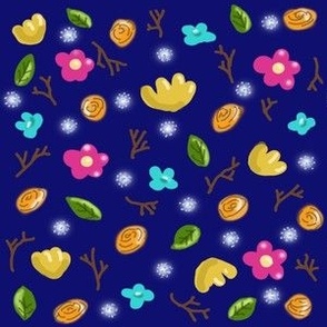 Hand drawn floral and twigs on Dark blue background