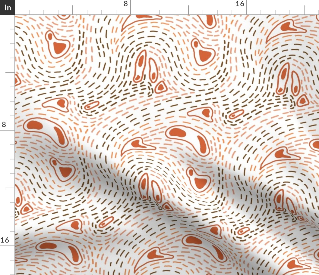 Minimalist line pattern free flow line art in orange and brown