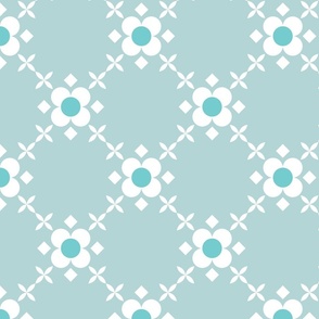 43-a-Large-Teal blue Ditsy flower tile 