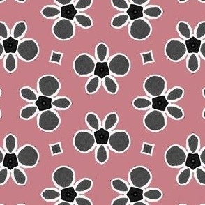 Grey and black Batik flowers on peach Background