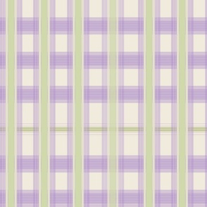 French Linen, lilac and soft green check pattern.