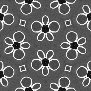 Grey and black Batik flowers on Grey background