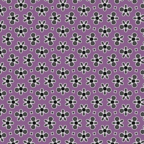 Grey and black Batik flowers on Mauve background