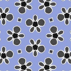 Grey and black Batik flowers on purple background